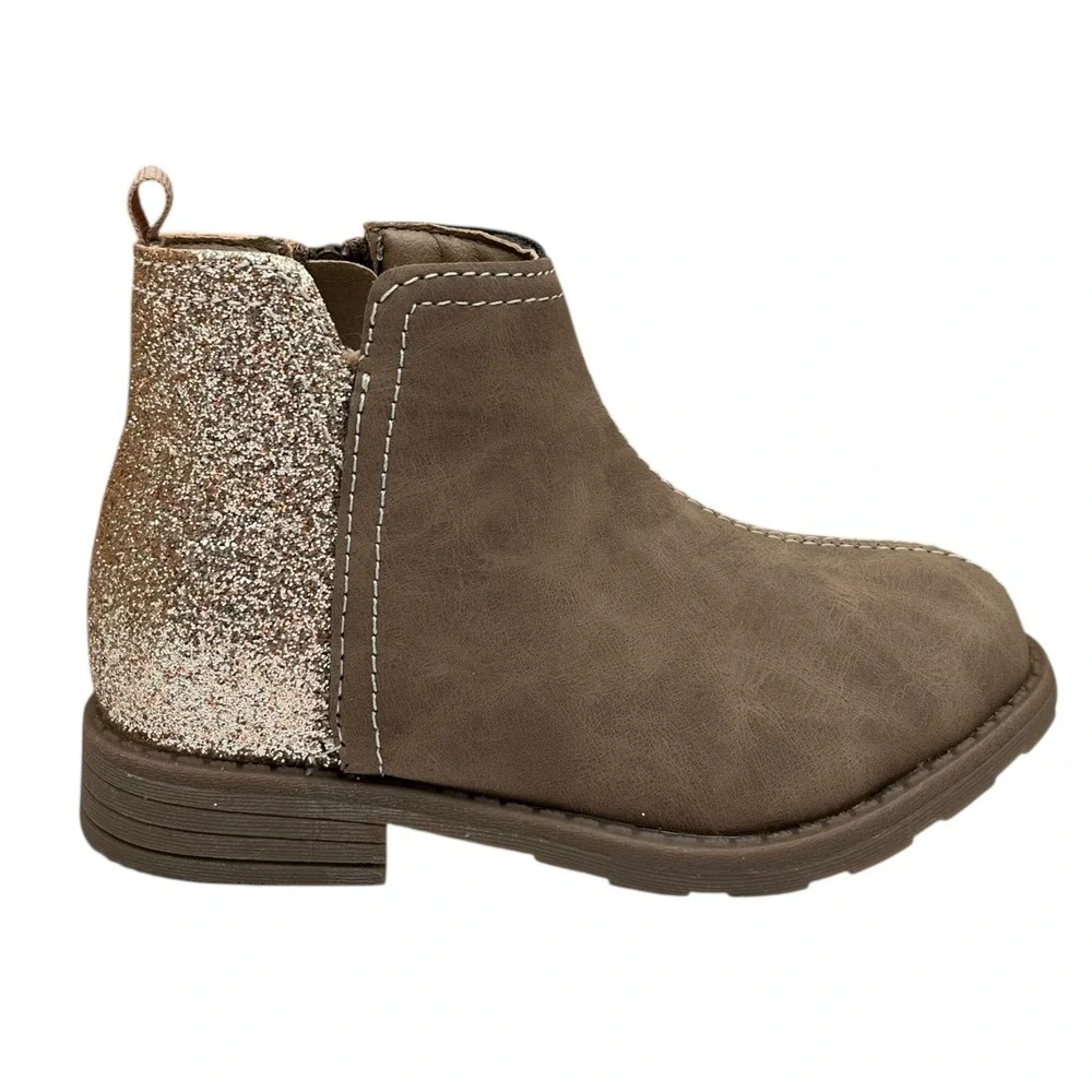 Carters Little Girl's Liana Ankle Boots Size 12 Taupe Glitter Accent Side Zip‎